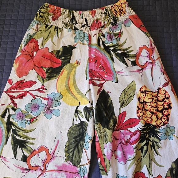 Tahari Tropical Fruit Print Linen-Blend Wide Leg Pants Size Lg - Picture 5 of 10